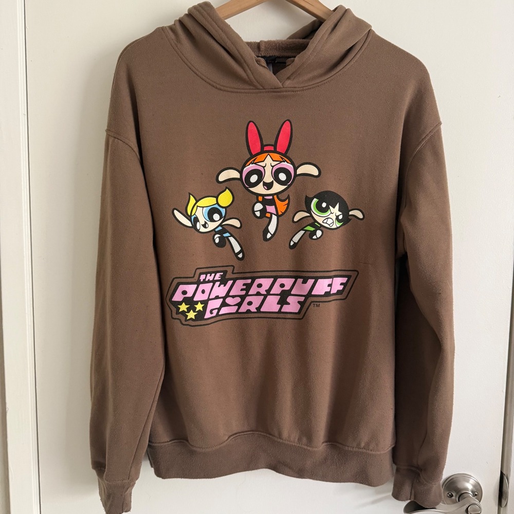 Cartoon Network Powerpuff Girls Brown Hoodie Y2K Retro Streetwear Girlhoodcore